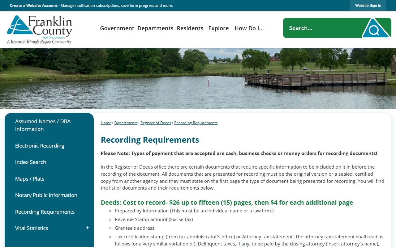 Franklin County Clerk of Superior Court recording requirements distinction