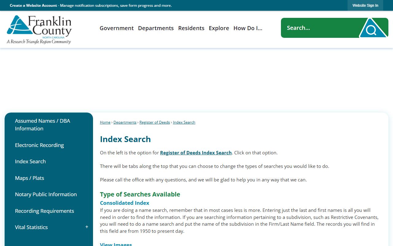 Franklin County Clerk of Superior Court Register of Deeds index search