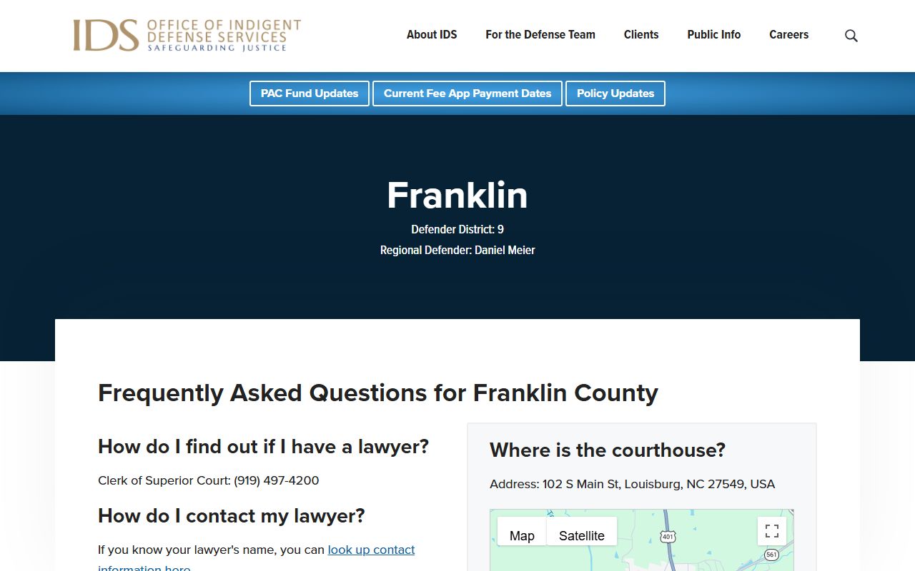 Franklin County criminal court records indigent defense services