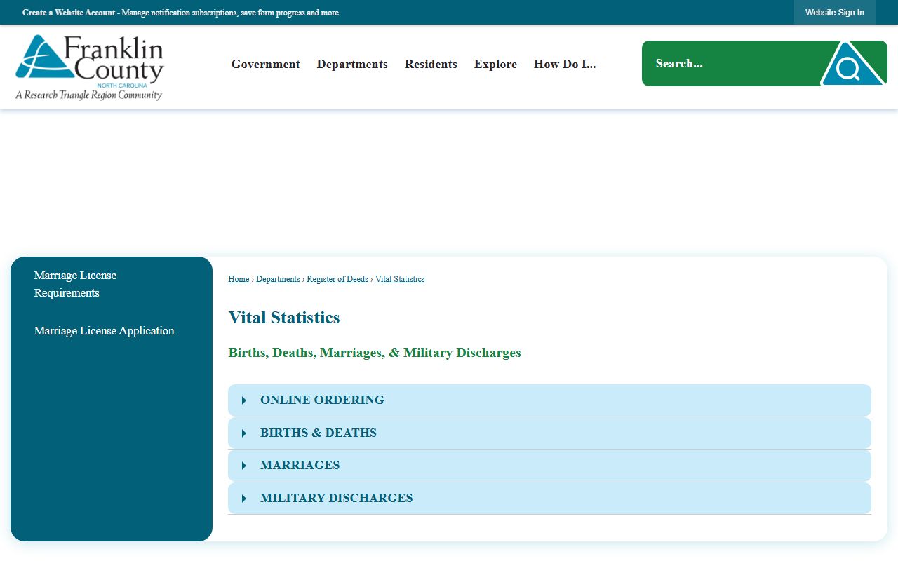 Franklin County marriage records vital statistics search