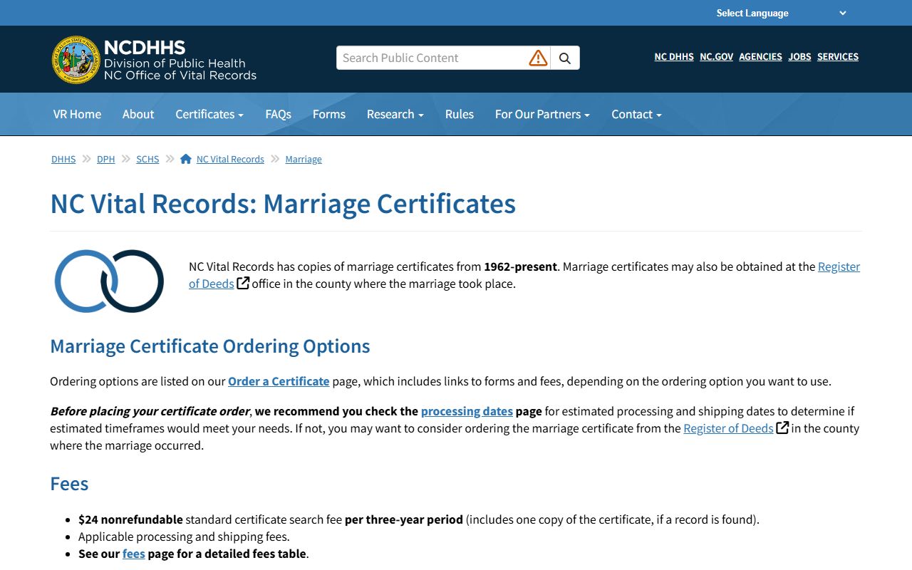 Franklin County marriage records NC Vital Records certificate page