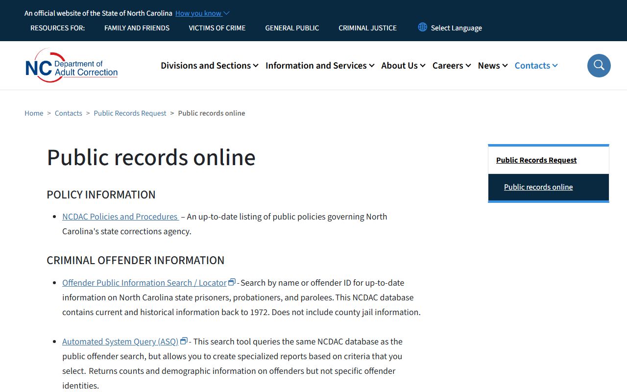 Franklin County traffic court records NC DAC public records page