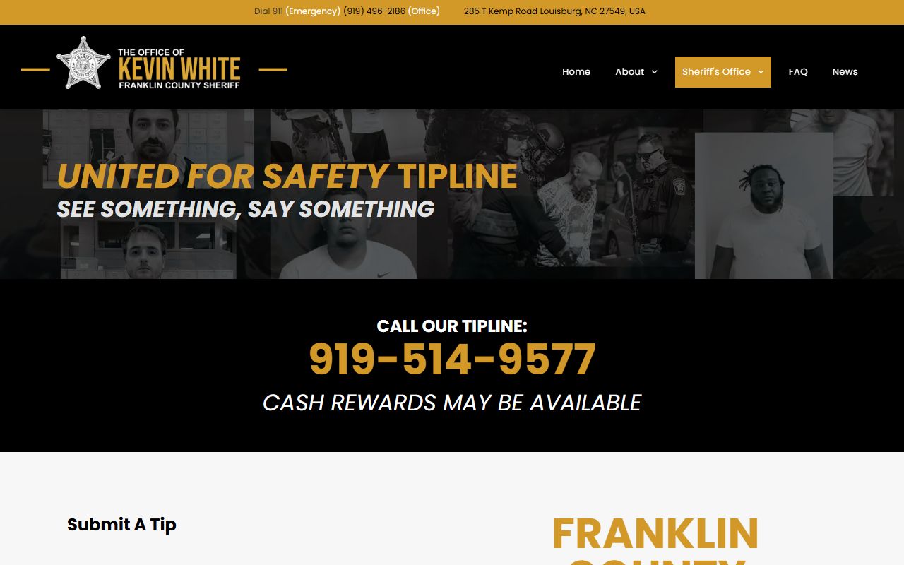 Franklin County warrant records Sheriff tipline page
